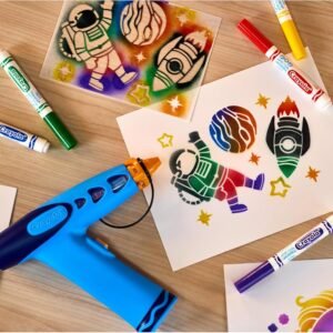 Crayola Marker Airbrush Spray Art Kit, Battery-Powered Sprayer with 8 Washable Markers & 5 Stencils, Holiday for Kids, DIY Craft Set, Ages 6+