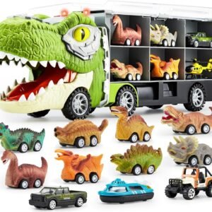 JOYIN 13 in 1 Dinosaur Toys for Kids 3-5, Dinosaur Truck with 12 Pull Back Cars, Birthday Gifts Toys for 3 4 5+ Year Old Boy, Transport Carrier Truck for Toddlers, Christmas Great Gifts for Grandkids