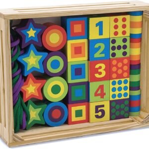 Melissa & Doug Deluxe Wooden Lacing Beads - Educational Activity with 27 Beads and 2 Laces