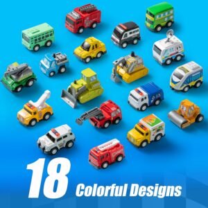 JOYIN 18 Pcs Pull Back City Cars and Trucks Toy Vehicles Set, Friction Powered Cars Toys for Toddlers, Kids Stocking Stuffers, Treasure Box Gifts for Classroom, Christmas Great Gifts for Grandkids