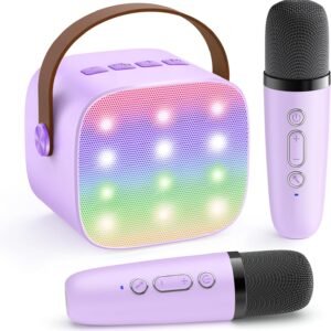 Mini Karaoke Machine with 2 Wireless Microphones, TOP Kids Gifts for Girls Ages 3, 4, 5, 6, 7, 8, 9, 10, 11, 12 +Years Old, 4-12th Christmas Birthday Toy Gift for Girls Boys Party (Purple)