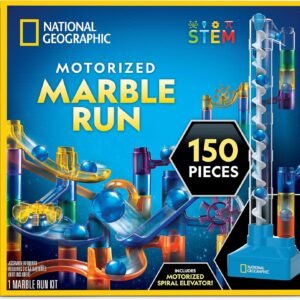 National Geographic Marble Run with Motorized Elevator - 150-Piece Marble Maze Kit with Motorized Spiral Lift, 30 Marbles, Storage Bag & More, Perpetual Motion Machine, Kids Physics Toys